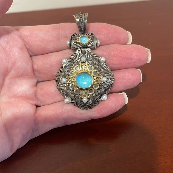 Signed Konstantino Sterling Silver and 18k Gold Enhancer Pendant - Picture 2 of 11